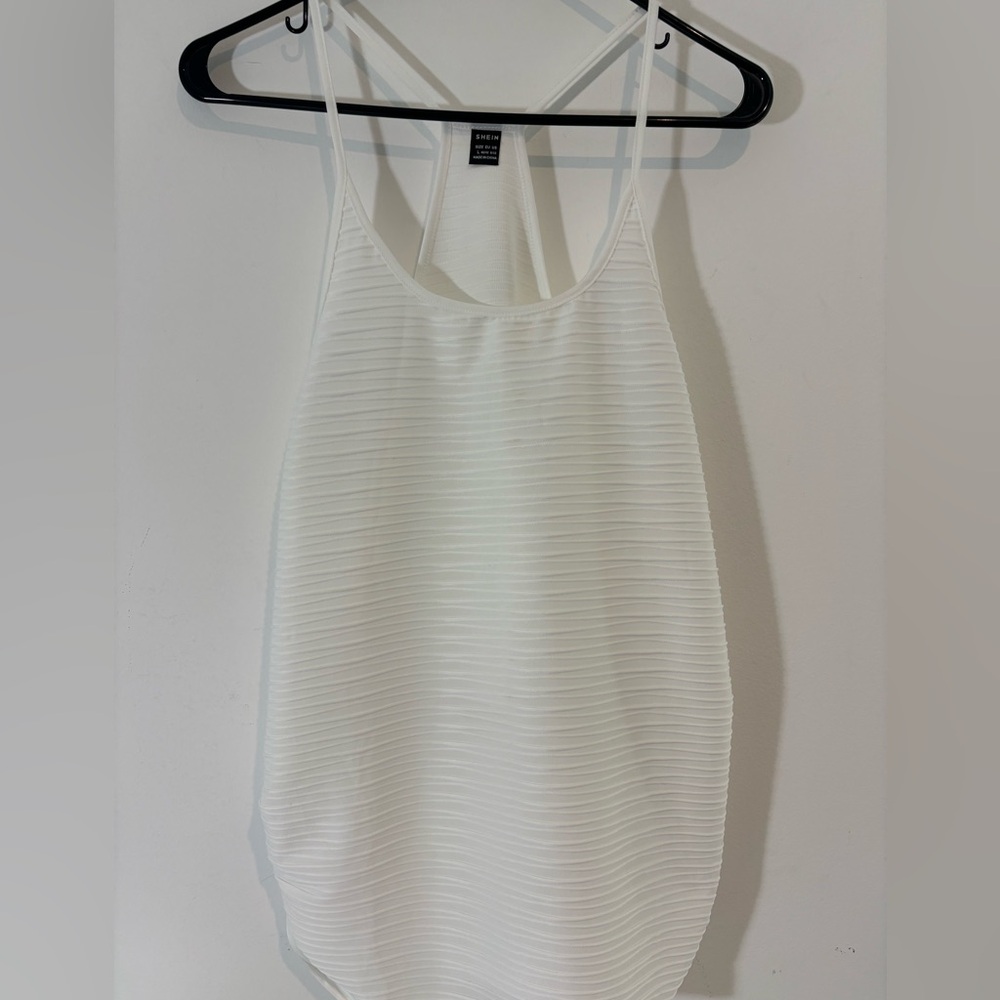 SHEIN Women’s Large Racer Back White Tank Top Spaghetti Strap Thin Scoop Casual